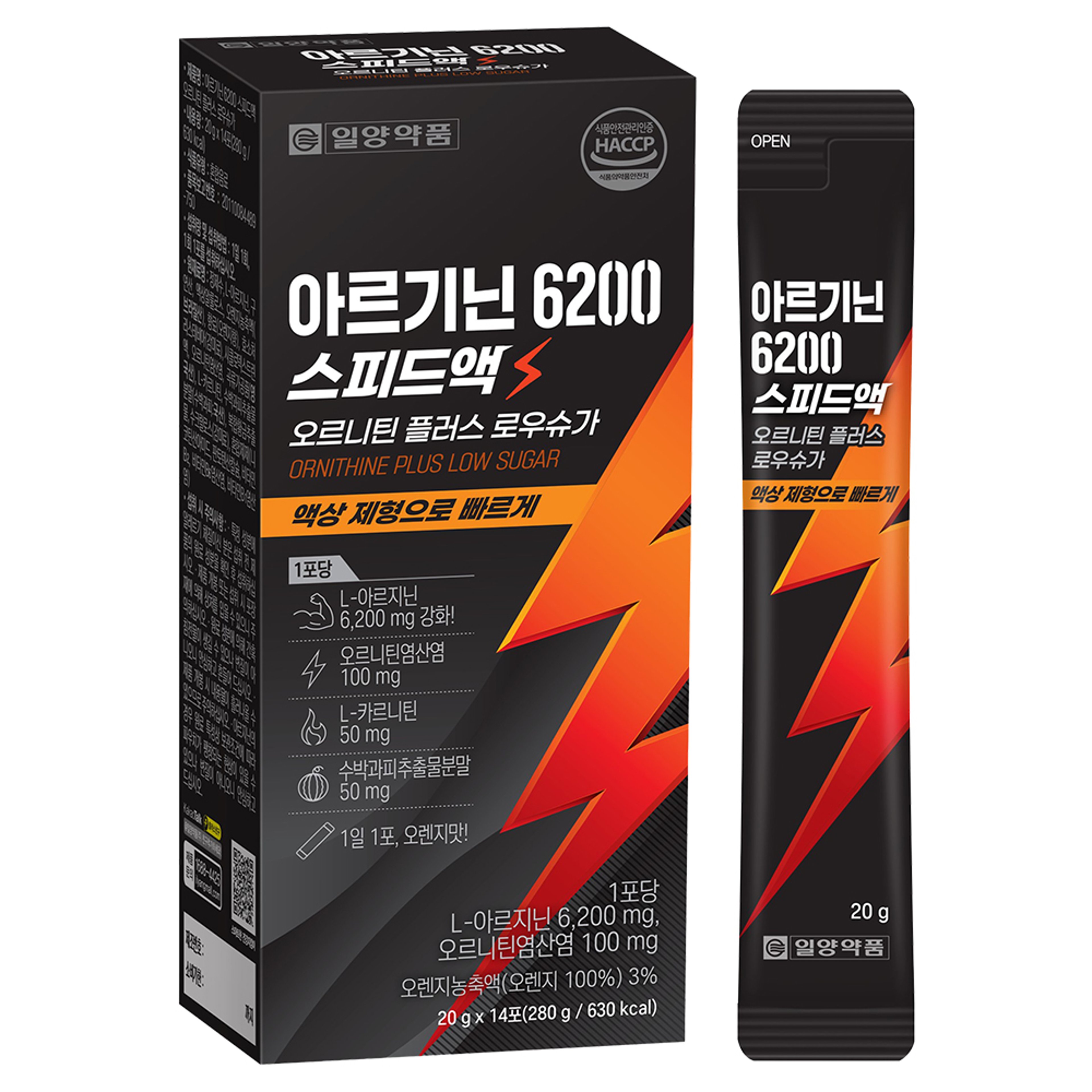 일양약품 아르기닌 6200 스피드액 오르니틴 플러스 로우 슈가 14p, 280g, 1개