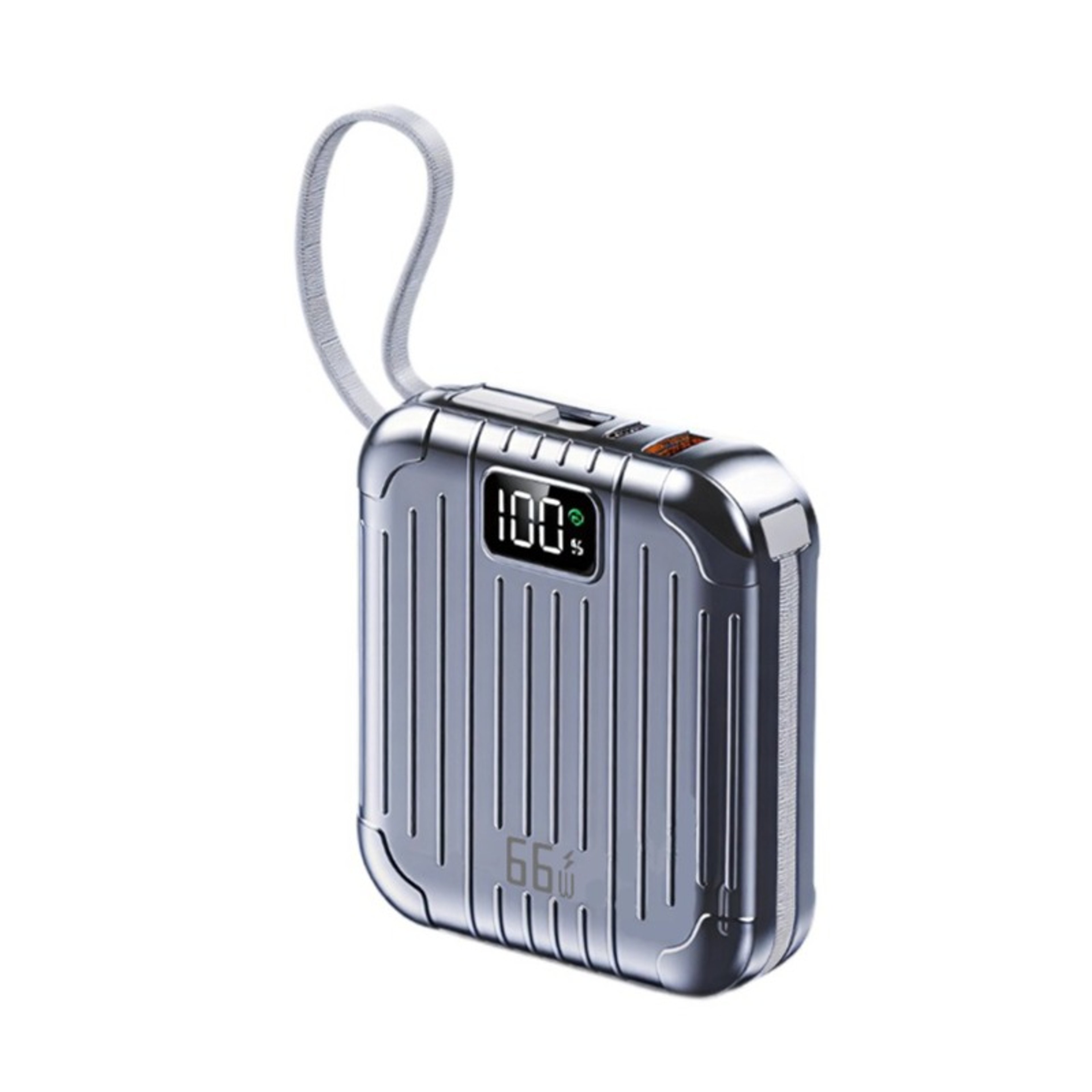 보조배터리 66W 초고속충전 30000mAh 대용량 미니 휴대용 내장 케이블, 실버, HT-DX336