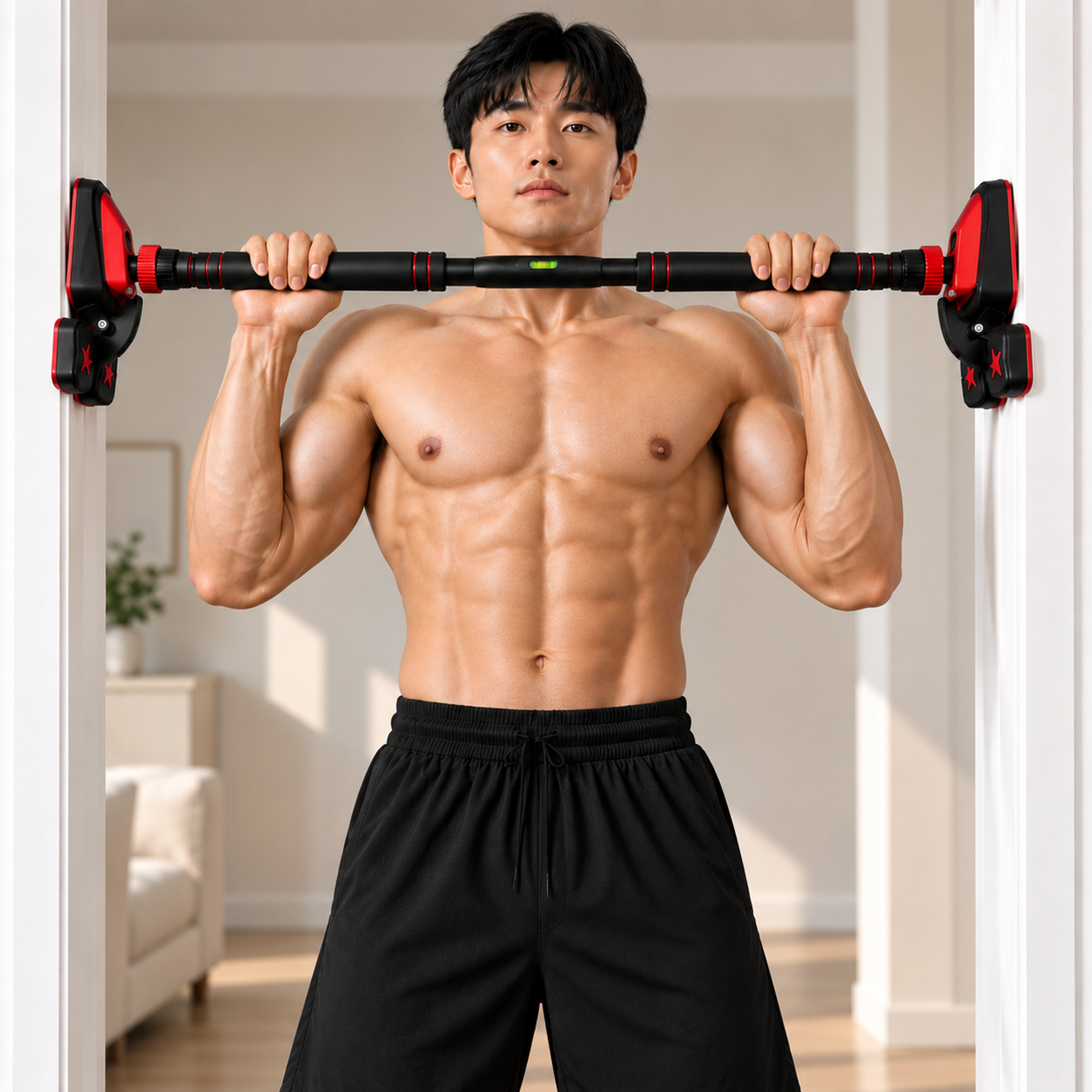 에너딕 롱패드 세이프티 문틀철봉 최대 하중 700kg 프리미엄 수평계 포함, 레드A